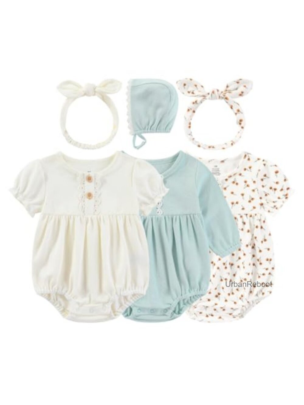 Baby Girl Cotton Floral Bubble Romper with Headscarf